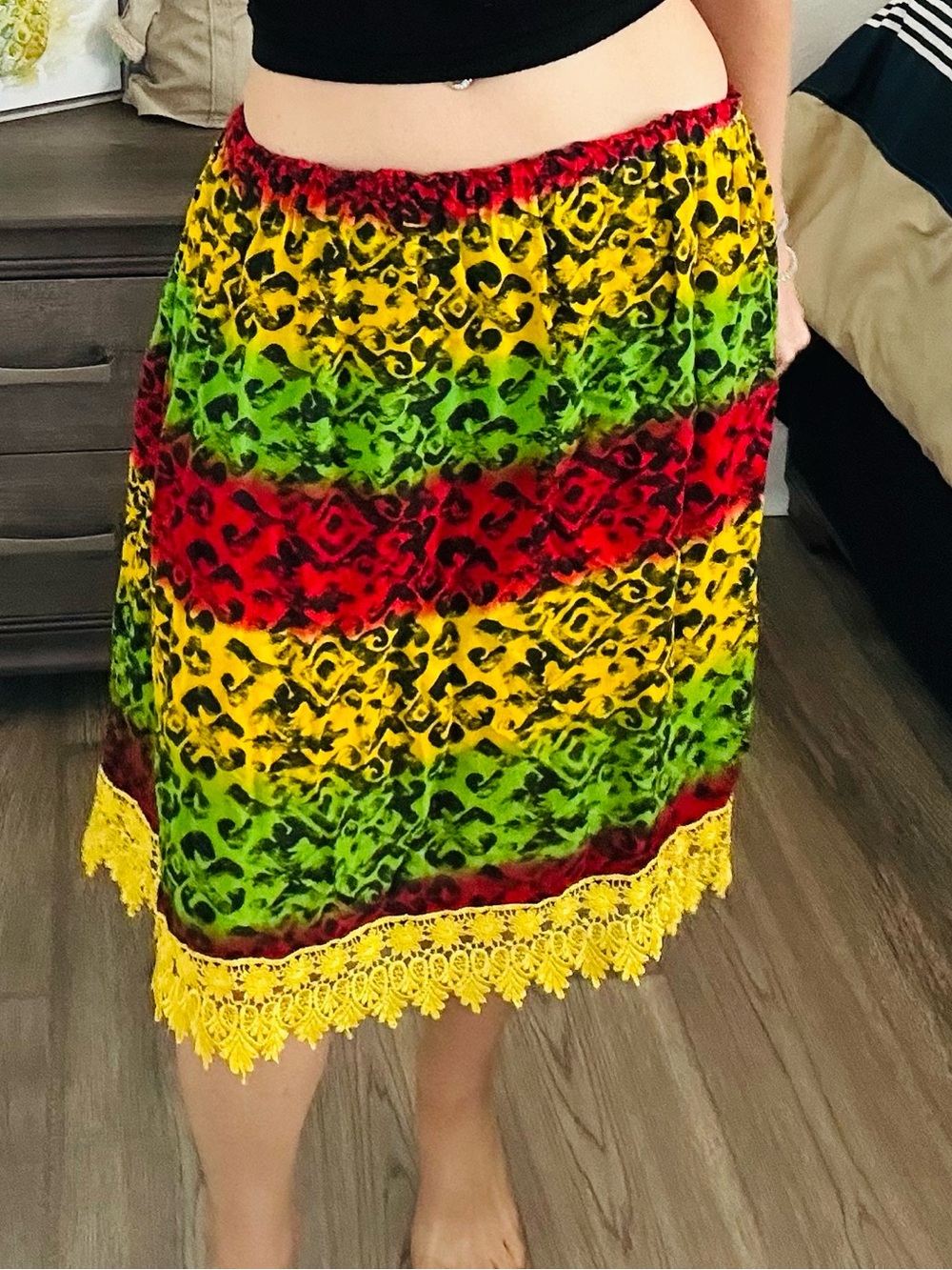 Vibrant Multicolor Rasta-Inspired Midi Skirt